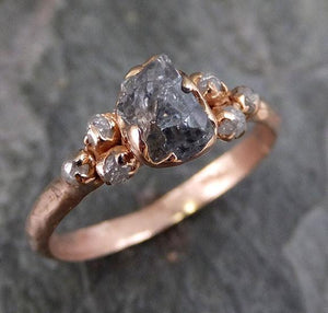 Raw Green Sapphire Diamond Rose Gold Engagement Ring Wedding Ring Custom One Of a Kind Gemstone Ring Three stone Ring - by Angeline