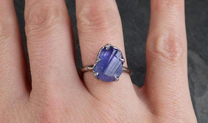 Partially faceted Raw Tanzanite Crystal Solitaire 14k White Gold Ring Rough Uncut Gemstone recycled stacking cocktail statement 0249 - by Angeline