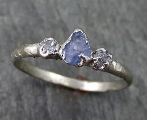 Raw Sapphire Dainty Diamond White Gold Engagement Ring Multi stone Wedding Ring Custom One Of a Kind Violet Gemstone Ring Three stone 0252 - by Angeline