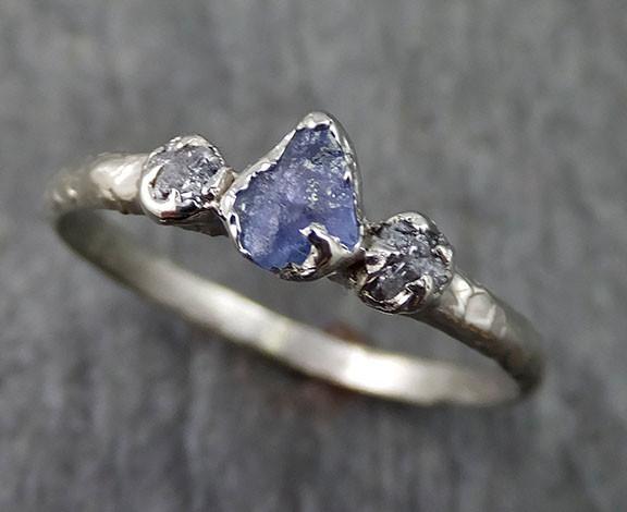 Raw Sapphire Dainty Diamond White Gold Engagement Ring Multi stone Wedding Ring Custom One Of a Kind Violet Gemstone Ring Three stone 0252 - by Angeline