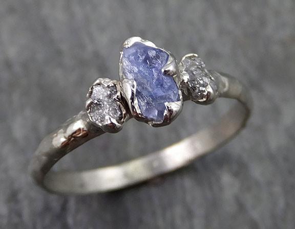 Raw Sapphire Dainty Diamond White Gold Engagement Ring Wedding Ring Cu ...