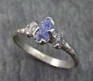 Raw Sapphire Dainty Diamond White Gold Engagement Ring Wedding Ring Custom One Of a Kind Violet Gemstone Ring Three stone - by Angeline