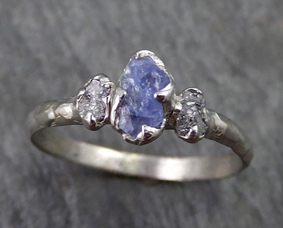 Raw Sapphire Dainty Diamond White Gold Engagement Ring Wedding Ring Custom One Of a Kind Violet Gemstone Ring Three stone - by Angeline