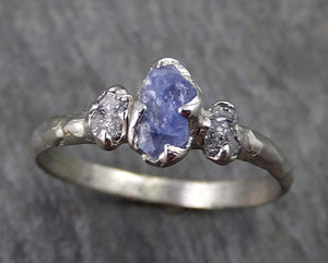 Raw Sapphire Dainty Diamond White Gold Engagement Ring Wedding Ring Custom One Of a Kind Violet Gemstone Ring Three stone - by Angeline