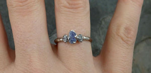 Raw Sapphire Dainty Diamond White Gold Engagement Ring Wedding Ring Custom One Of a Kind Violet Gemstone Ring Three stone - by Angeline