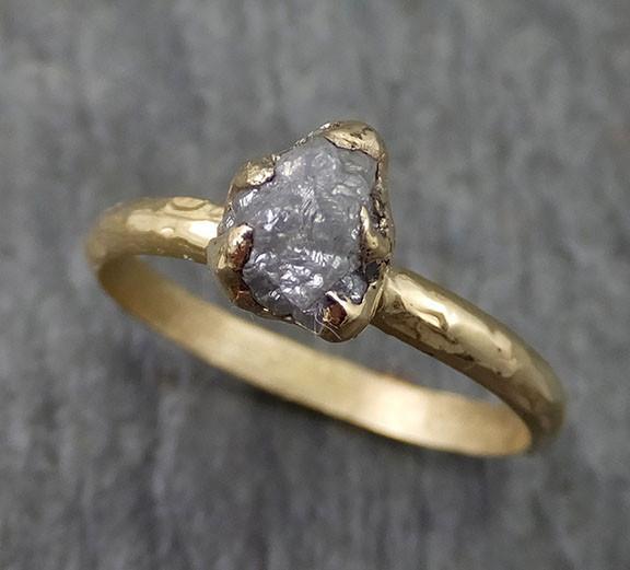 Raw Dainty Diamond Engagement Ring Rough Uncut Diamond Solitaire Recycled 14k yellow gold Conflict Free Diamond Wedding Promise 0254 - by Angeline