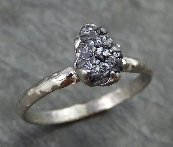 Rough Raw Black Diamond Engagement Ring Raw 14k White Gold Wedding Ring Wedding Solitaire Rough Diamond Ring - by Angeline