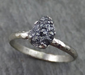 Rough Raw Black Diamond Engagement Ring Raw 14k White Gold Wedding Ring Wedding Solitaire Rough Diamond Ring - by Angeline