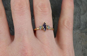 Partially Faceted Sapphire Raw Multi stone Rough Diamond 14k yellow Gold Engagement Ring Wedding Ring Custom One Of a Kind Violet Gemstone Ring Three stone 0258 - by Angeline
