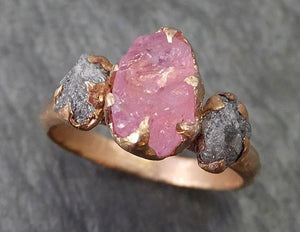Raw Spinel Diamond Rose Gold Engagement Ring Wedding Ring Custom One Of a Kind Pink Gemstone Ring Three stone Ring byAngeline 0265 - by Angeline