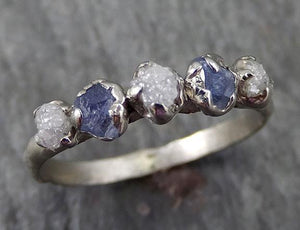 Dainty Raw Sapphire Diamond White Gold Engagement Ring Wedding Ring Montana Sapphire blue Violet Gemstone Ring Multi stone byAngeline 0266 - by Angeline