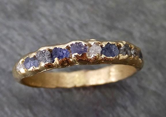 Raw diamond and Sapphires men's or women's Wedding Band Custom One Of a Kind Blue Montana Gemstone Ring Multi stone Ring byAngeline C0269 - by Angeline