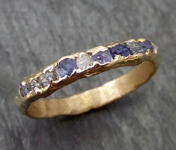 Raw diamond and Sapphires men's or women's Wedding Band Custom One Of a Kind Blue Montana Gemstone Ring Multi stone Ring byAngeline C0269 - by Angeline