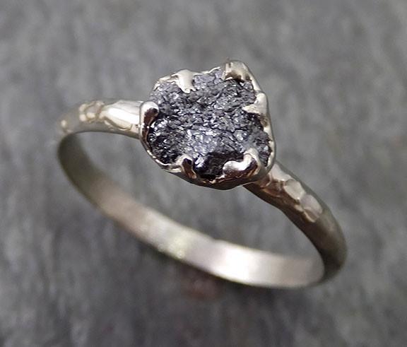 Rough Raw Black Diamond Engagement Ring Raw 14k White Gold Wedding Ring Wedding Solitaire Rough Diamond Ring byAngeline 0270 - by Angeline