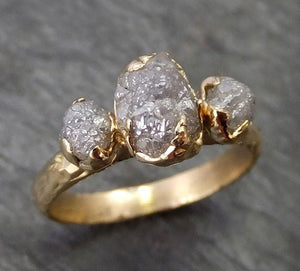 Raw Rough Diamond gold Engagement Multi stone Three Ring Rough Gold Wedding Ring diamond Wedding Ring Rough Diamond Ring byAngeline 0272 - by Angeline