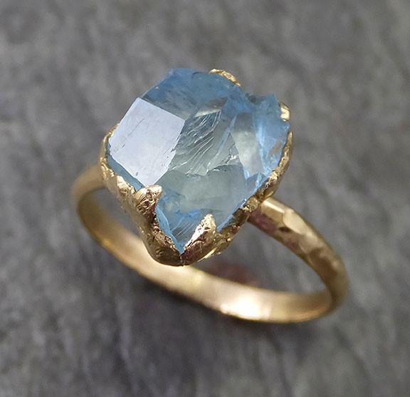 Partially Faceted Raw Uncut Aquamarine Solitaire Ring Wedding Ring One Of a Kind Gemstone Ring Bespoke Three stone Ring byAngeline 0273 - by Angeline