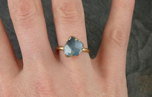 Partially Faceted Raw Uncut Aquamarine Solitaire Ring Wedding Ring One Of a Kind Gemstone Ring Bespoke Three stone Ring byAngeline 0273 - by Angeline