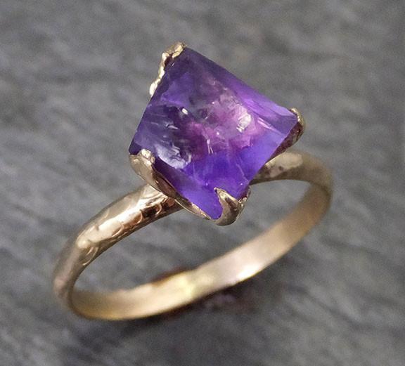Partially faceted Raw Uncut Amethyst Solitaire Ring Wedding Ring One Of a Kind Gemstone Ring Bespoke Three stone Ring byAngeline 0274 - by Angeline