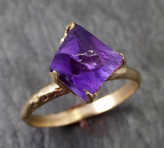 Partially faceted Raw Uncut Amethyst Solitaire Ring Wedding Ring One Of a Kind Gemstone Ring Bespoke Three stone Ring byAngeline 0274 - by Angeline