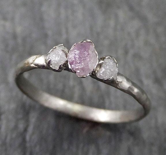 Dainty Raw Rough Pink Diamond Engagement Stacking ring Wedding anniversary White Gold 14k Rustic byAngeline 0275 - by Angeline