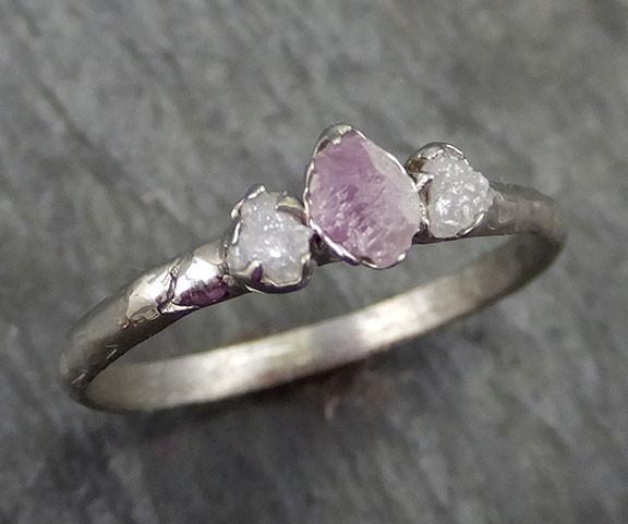 Dainty Raw Rough Pink Diamond Engagement Stacking ring Wedding anniversary White Gold 14k Rustic byAngeline 0275 - by Angeline