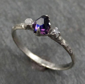 Partially faceted Sapphire Raw Rough Diamond 14k White Gold Engagement Ring Wedding Ring One Of a Kind Violet Gemstone Three stone Ring byAngeline 0278 - by Angeline