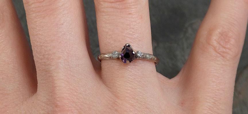 Partially faceted Sapphire Raw Rough Diamond 14k White Gold Engagement Ring Wedding Ring One Of a Kind Violet Gemstone Three stone Ring byAngeline 0278 - by Angeline
