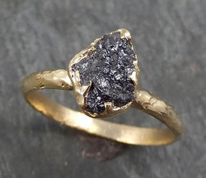 Rough Raw Black Diamond Engagement Ring Raw 14k Gold Wedding Ring Wedding Solitaire Rough Diamond Ring byAngeline 0281 - by Angeline