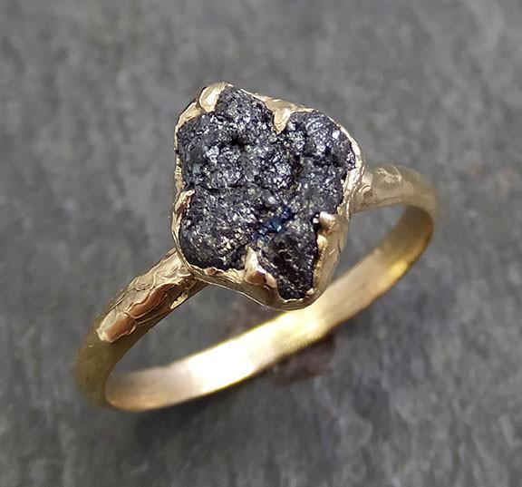 Rough Raw Black Diamond Engagement Ring Raw 14k yellow Gold Wedding Ring Wedding Solitaire Rough Diamond Ring byAngeline 0284 - by Angeline