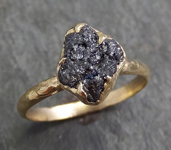 Rough Raw Black Diamond Engagement Ring Raw 14k yellow Gold Wedding Ring Wedding Solitaire Rough Diamond Ring byAngeline 0284 - by Angeline