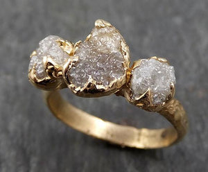 Raw Rough Diamond gold Engagement Multi stone Three Ring Rough Gold Wedding Ring diamond Wedding Ring Rough Diamond Ring byAngeline 0290 - by Angeline