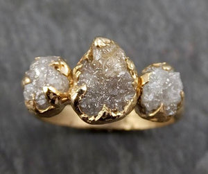 Raw Rough Diamond gold Engagement Multi stone Three Ring Rough Gold Wedding Ring diamond Wedding Ring Rough Diamond Ring byAngeline 0290 - by Angeline
