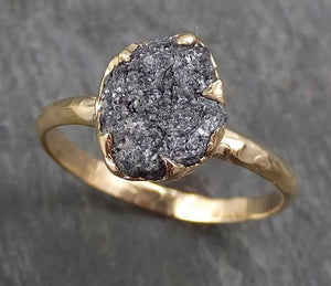 Rough Raw Black Grey Diamond Engagement Ring Raw 14k yellow Gold Wedding Ring Wedding Solitaire Rough Diamond Ring byAngeline 0293 - by Angeline