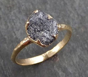 Rough Raw Black Grey Diamond Engagement Ring Raw 14k yellow Gold Wedding Ring Wedding Solitaire Rough Diamond Ring byAngeline 0293 - by Angeline