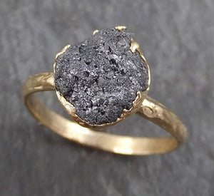 Rough Raw Black Grey Diamond Engagement Ring Raw 14k Gold Wedding Ring Wedding Solitaire Rough Diamond Ring byAngeline 0295 - by Angeline