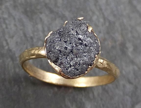 Rough Raw Black Grey Diamond Engagement Ring Raw 14k Gold Wedding Ring Wedding Solitaire Rough Diamond Ring byAngeline 0295 - by Angeline