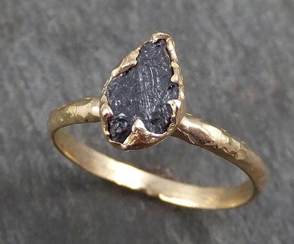 Rough Raw Black Diamond Engagement Ring Raw 14k Gold Wedding Ring Wedding Solitaire Rough Diamond Ring byAngeline 0296 - by Angeline
