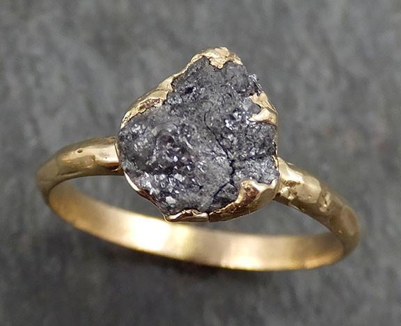 Rough Raw Black Grey Diamond Engagement Ring Raw 14k yellow Gold Wedding Ring Wedding Solitaire Rough Diamond Ring byAngeline 0300 - by Angeline