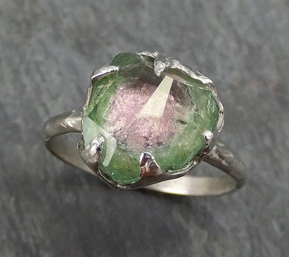 Partially faceted Watermelon Pink Green Tourmaline 14k white Gold Engagement Ring One Of a Kind Gemstone Ring byAngeline 0301 - by Angeline