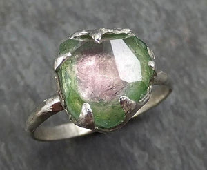 Partially faceted Watermelon Pink Green Tourmaline 14k white Gold Engagement Ring One Of a Kind Gemstone Ring byAngeline 0301 - by Angeline