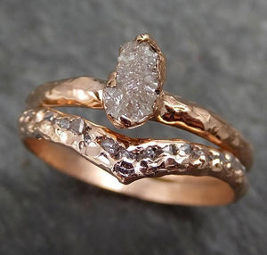 Raw Diamond Solitaire Multi stone Engagement Ring Rough 14k rose Gold Wedding Ring diamond Wedding Set Stacking Ring Rough Diamond Ring byAngeline 0302 - by Angeline