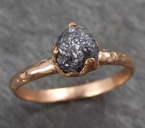 Raw Diamond Solitaire Engagement Ring Rough 14k rose Gold Wedding diamond Stacking Rough Diamond Charcoal Grey byAngeline 0304 - by Angeline