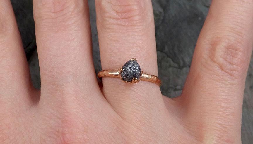 Raw Diamond Solitaire Engagement Ring Rough 14k rose Gold Wedding diamond Stacking Rough Diamond Charcoal Grey byAngeline 0304 - by Angeline