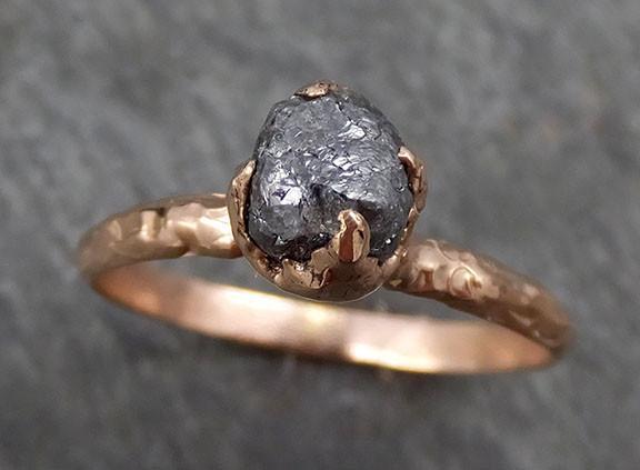 Raw Diamond Solitaire Engagement Ring Rough 14k rose Gold Wedding diamond Stacking Rough Diamond Charcoal Grey byAngeline 0305 - by Angeline