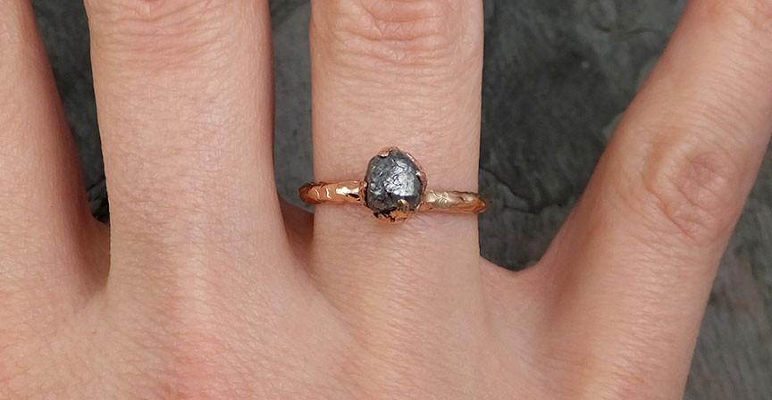 Raw Diamond Solitaire Engagement Ring Rough 14k rose Gold Wedding diamond Stacking Rough Diamond Charcoal Grey byAngeline 0305 - by Angeline