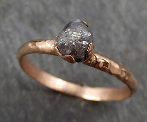 Raw Diamond Solitaire Engagement Ring Rough 14k rose Gold Wedding diamond Stacking Rough Diamond Charcoal Grey byAngeline 0306 - by Angeline