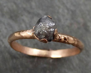 Raw Diamond Solitaire Engagement Ring Rough 14k rose Gold Wedding diamond Stacking Rough Diamond Charcoal Grey byAngeline 0306 - by Angeline