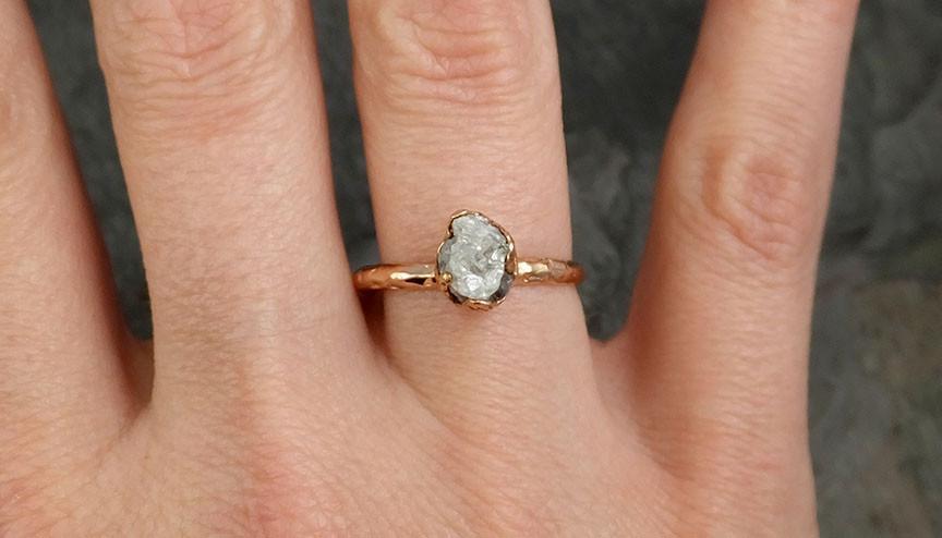 Raw Diamond Solitaire Engagement Ring Rough 14k rose Gold Wedding Ring diamond Stacking Ring Rough Diamond Ring byAngeline 0308 - by Angeline