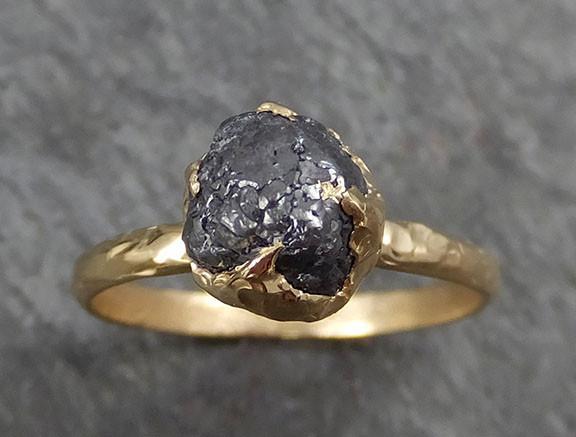 Rough Raw Black Grey Diamond Engagement Ring Raw 14k yellow Gold Wedding Ring Wedding Solitaire Rough Diamond Ring byAngeline 0310 - by Angeline