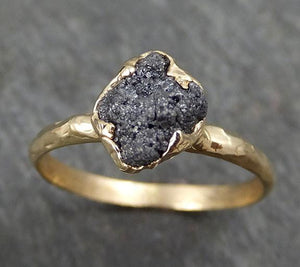 Rough Raw Black Grey Diamond Engagement Ring Raw 14k yellow Gold Wedding Ring Wedding Solitaire Rough Diamond Ring byAngeline 0313 - by Angeline